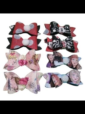 Assorted Girls' Character Hair Bows - Red, Black, Pink, Blue